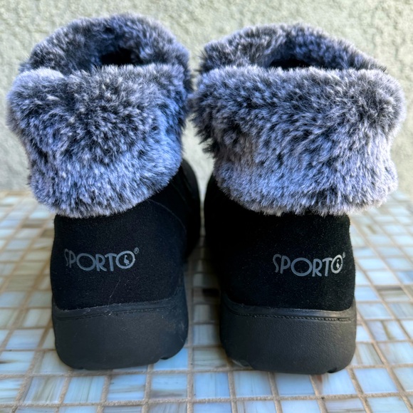 SPORTO Fur Cuff Ankle Boot with Double Zippers - Black & Gray - Size 8 - Picture 5 of 7